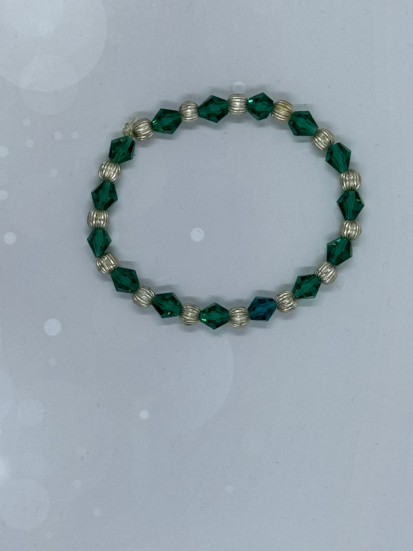 Elegant Green Crystal & Silver Accent Stretch Bracelet