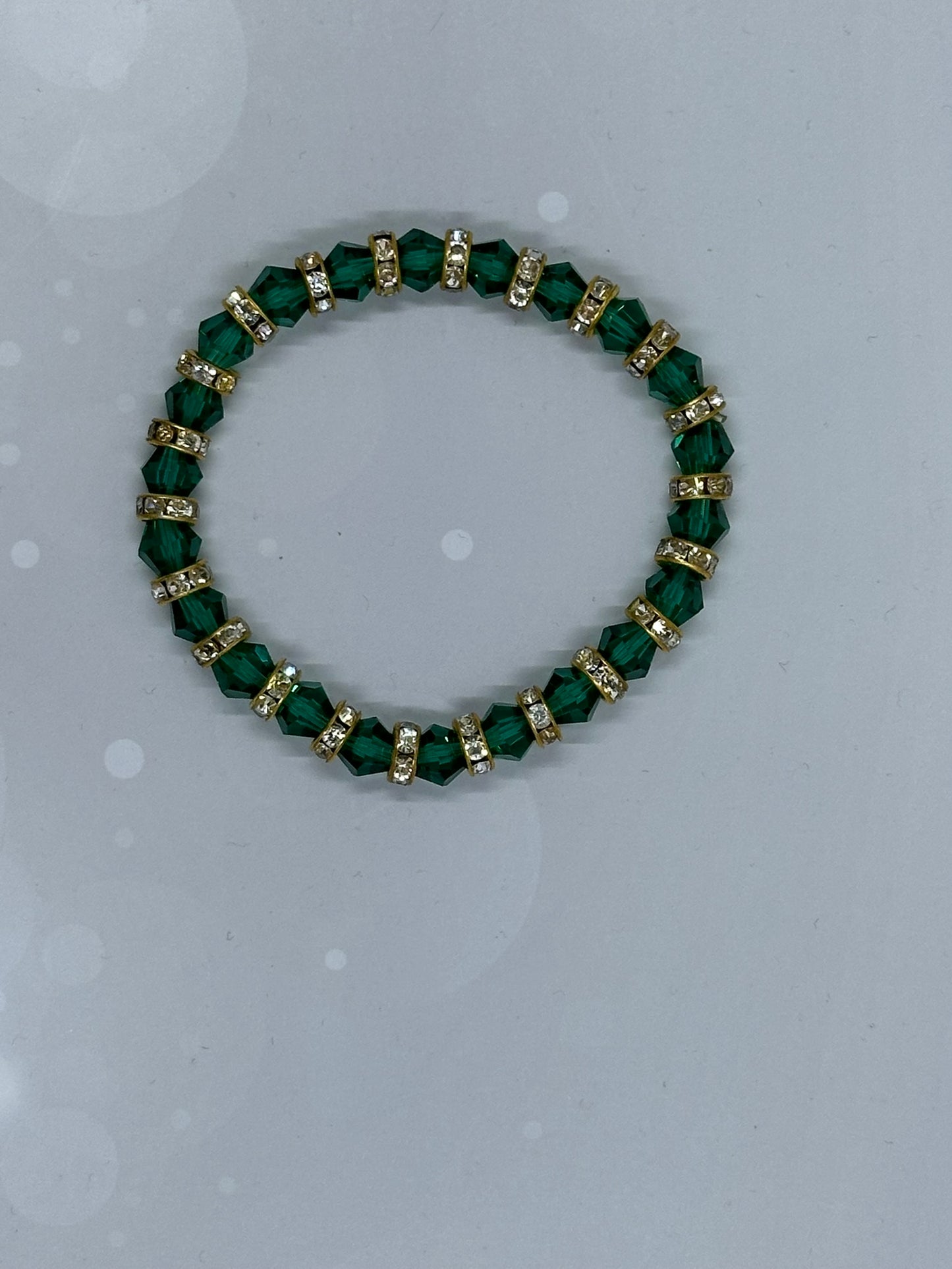 Green Crystal & Gold Rhinestone Spacer Bracelet