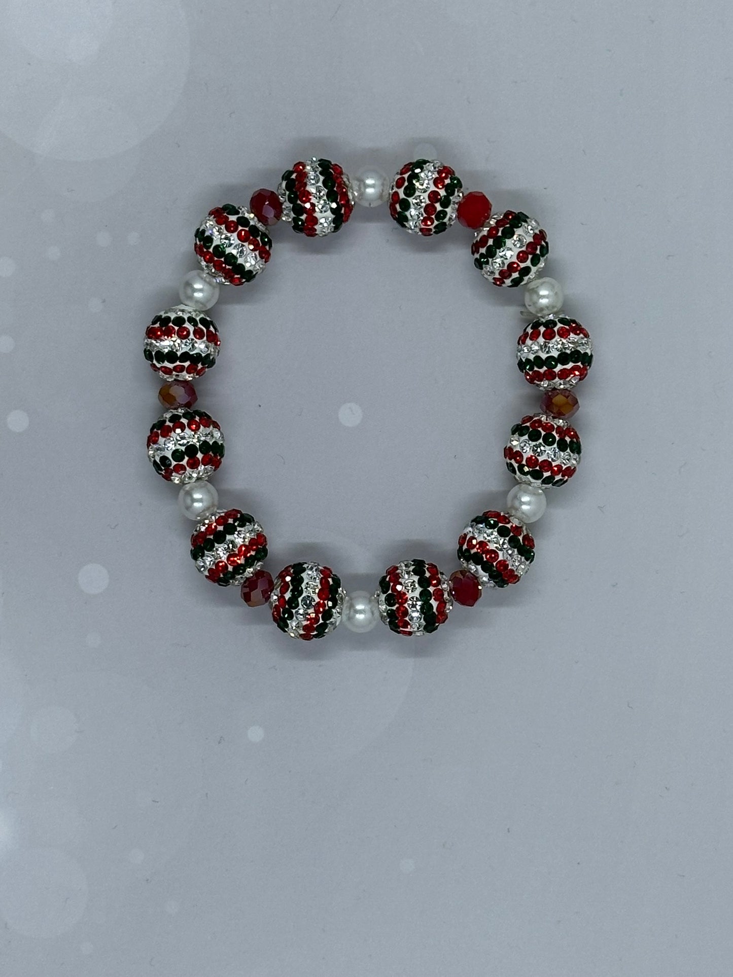 Festive Red, Green, and White Rhinestone Ball Bracelet