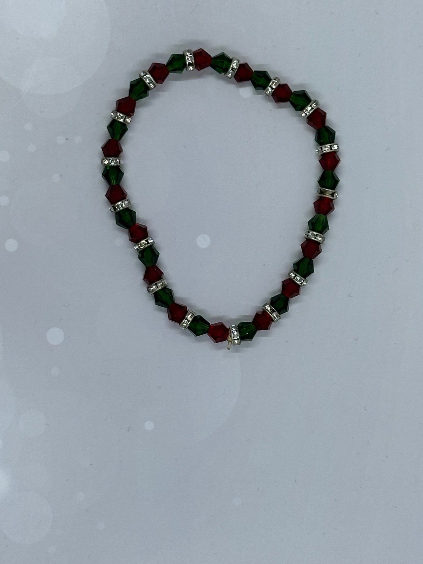 Classic Red and Green Crystal Bracelet with Rhinestone Spacers