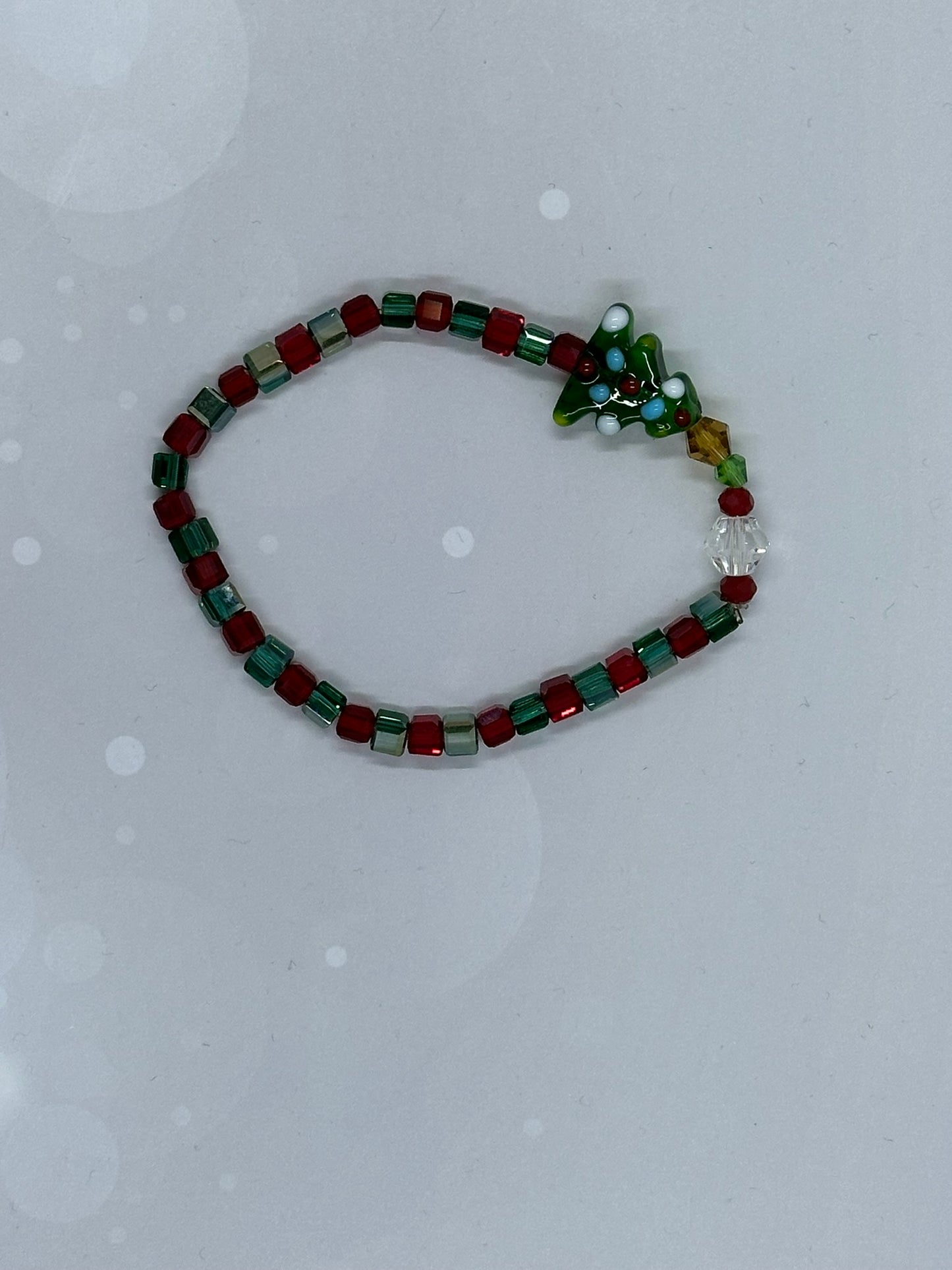 Holiday Cube Bead Bracelet with Christmas Tree Charm