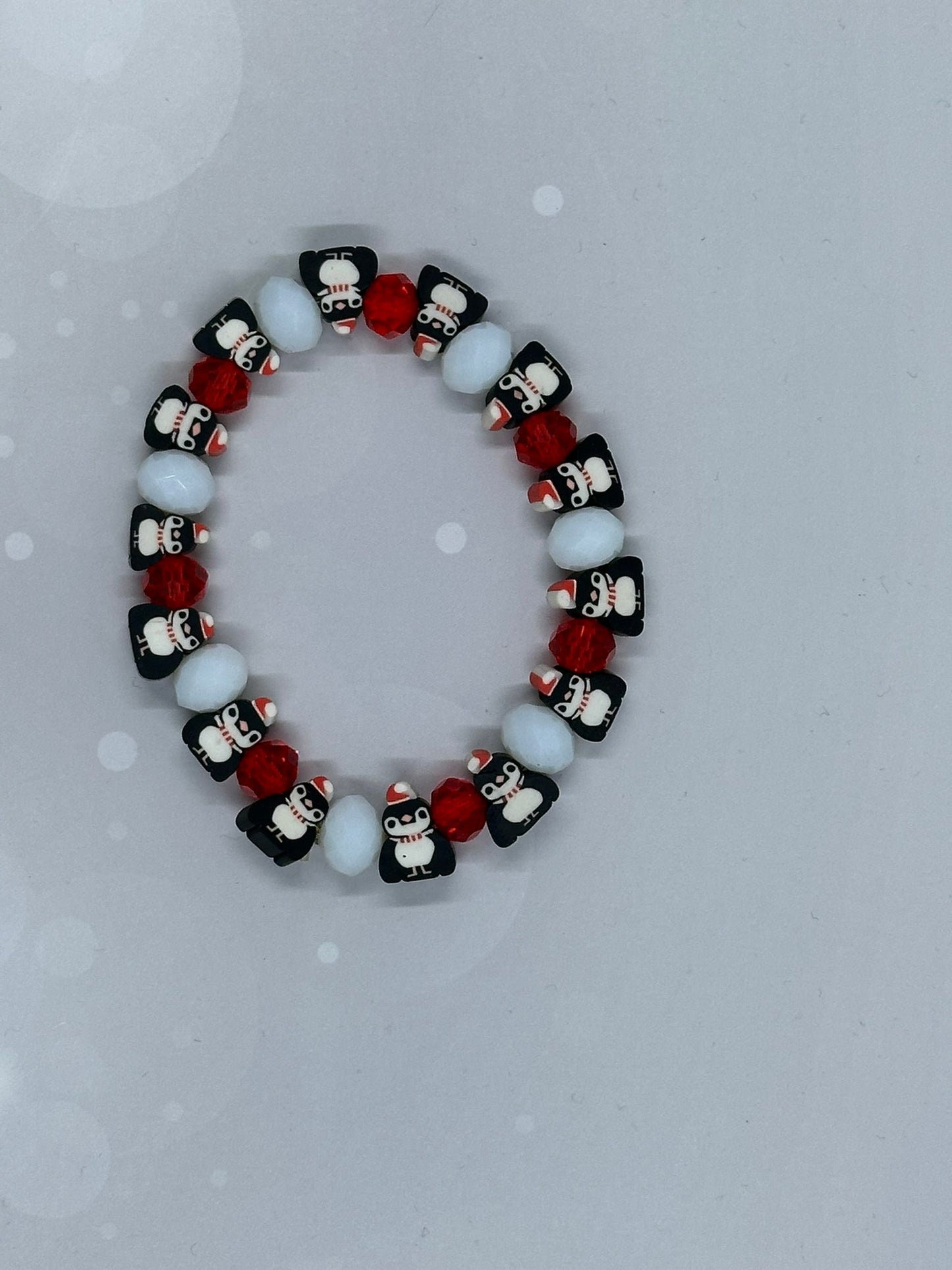 Christmas Penguin Bracelet – Handmade Beaded Holiday Jewelry, Cute Penguin Beads with Red & White Accents