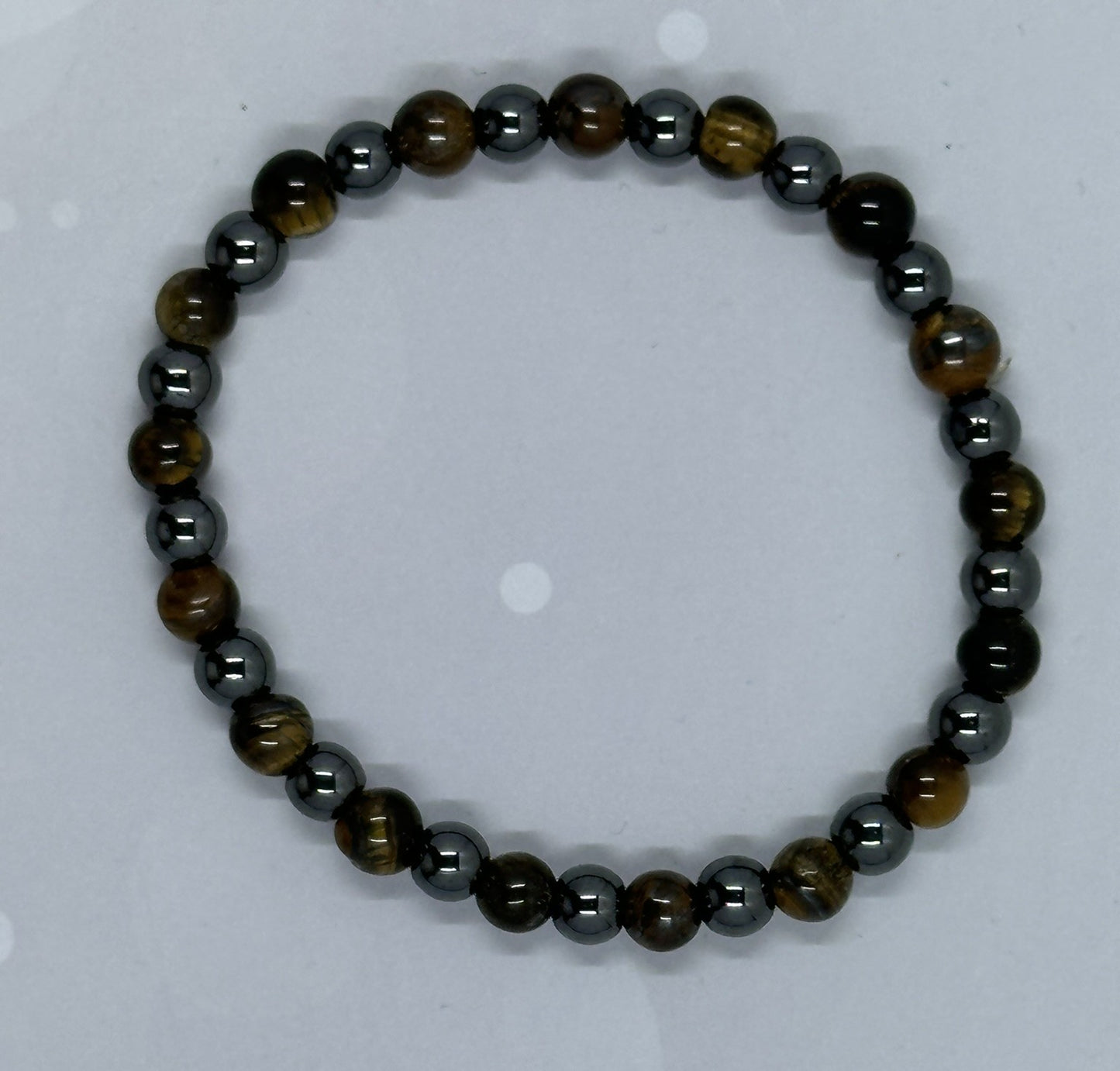 Handmade (6mm) Tiger’s Eye & Hematite Gemstone Bracelet – Grounding & Protection