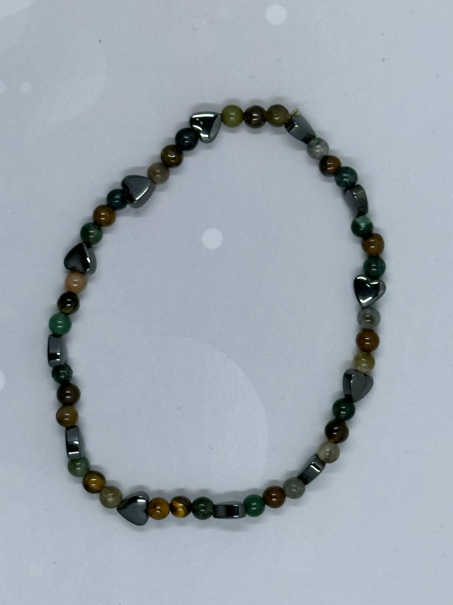 Multicolor Agate Natural Gemstone (4mm)& Hematite Heart Bracelet – Handmade Crystal Jewelry for Balance & Love