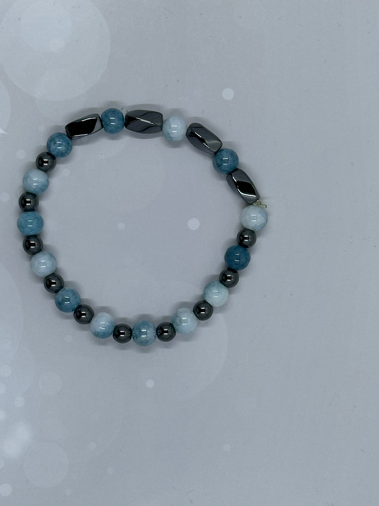 Blue Crackle Agate (8mm) & Hematite Bracelet – Calm, Balance & Protection