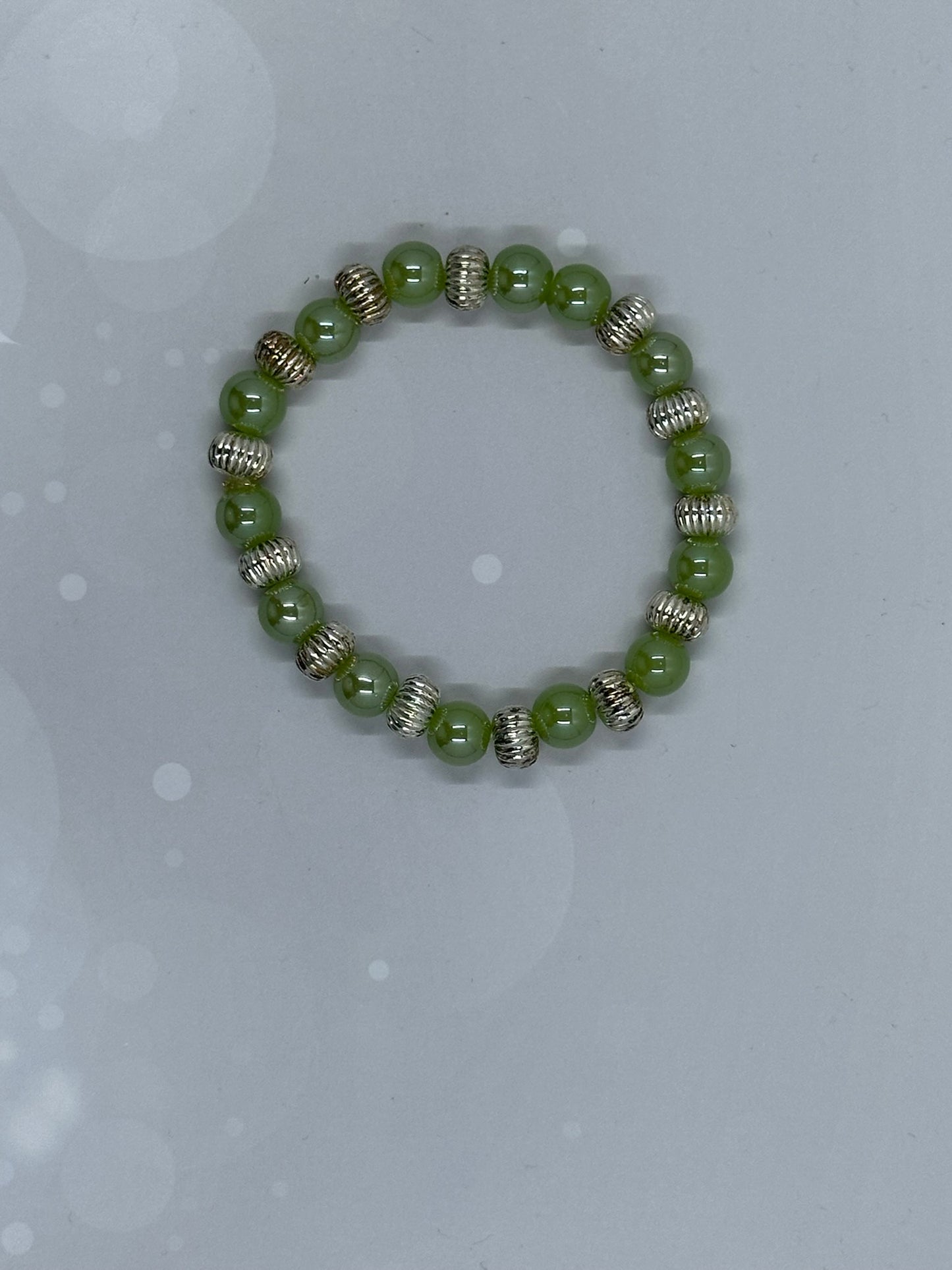 Green Jade (8mm) & Silver Ribbed Spacer Bracelet – Strength, Balance & Prosperity