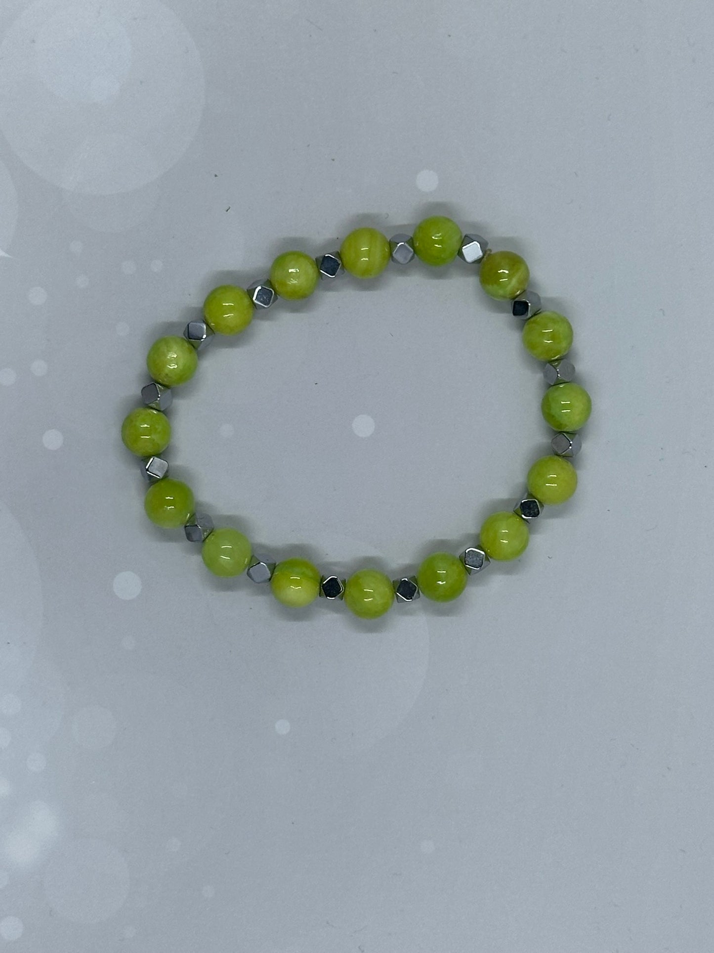Handmade Jade and Hematite Beaded Bracelet – Green Healing Crystal Jewelry
