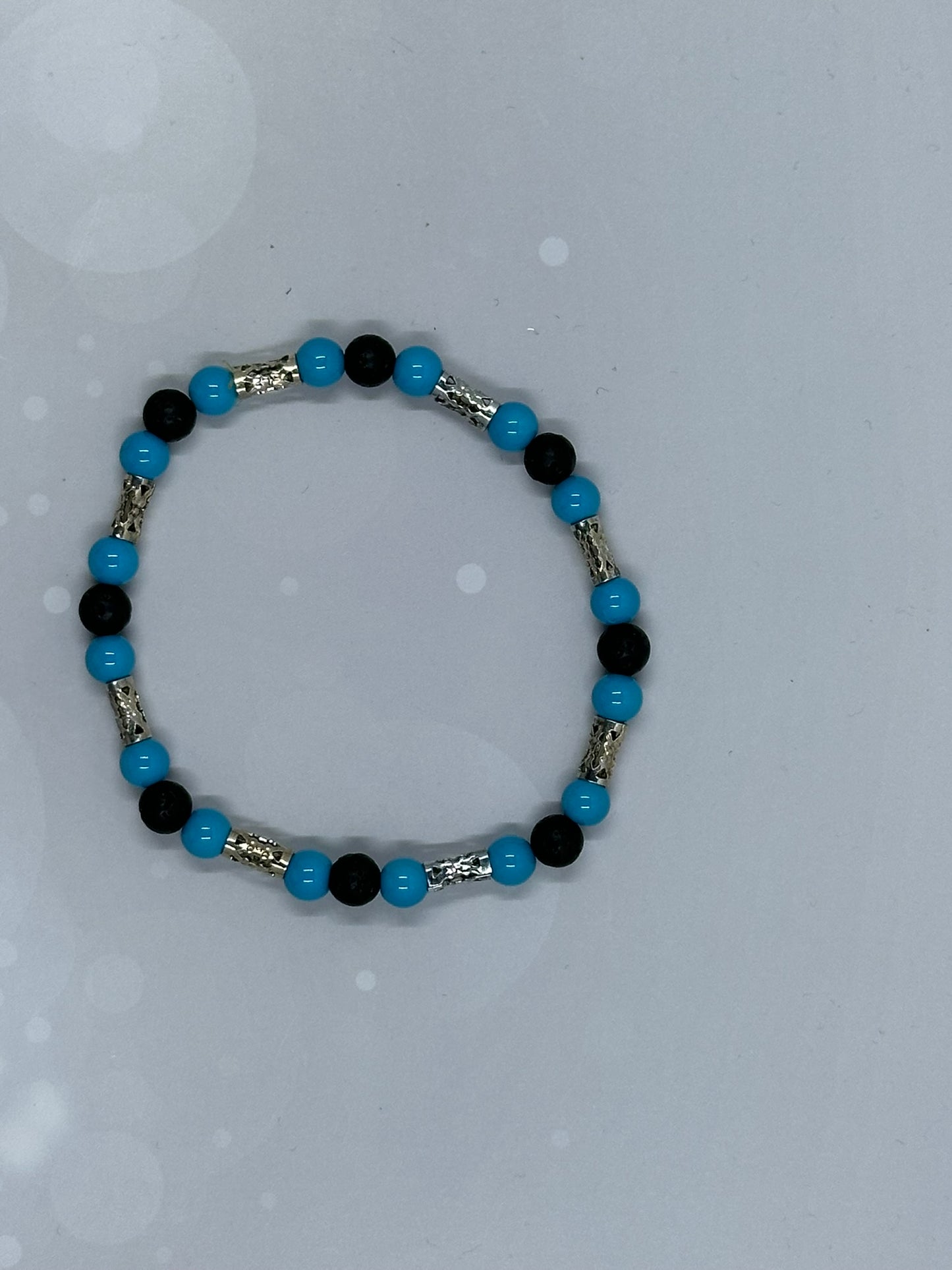 Turquoise (6mm) & Lava Stone Bracelet with Silver-Tone Spacers – Aromatherapy Diffuser Bracelet