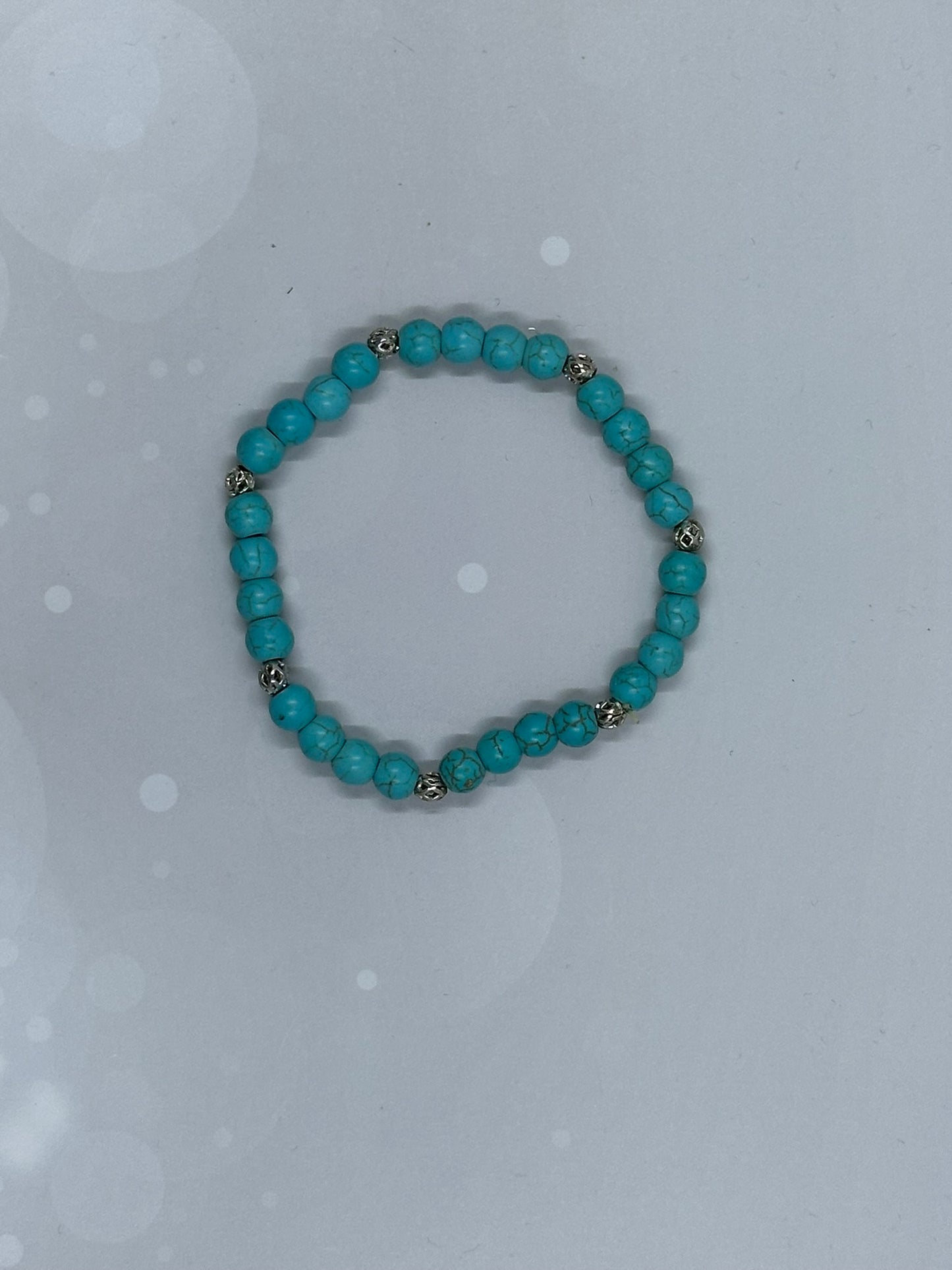 Handmade Turquoise (6mm) Beaded Bracelet with Silver Accents