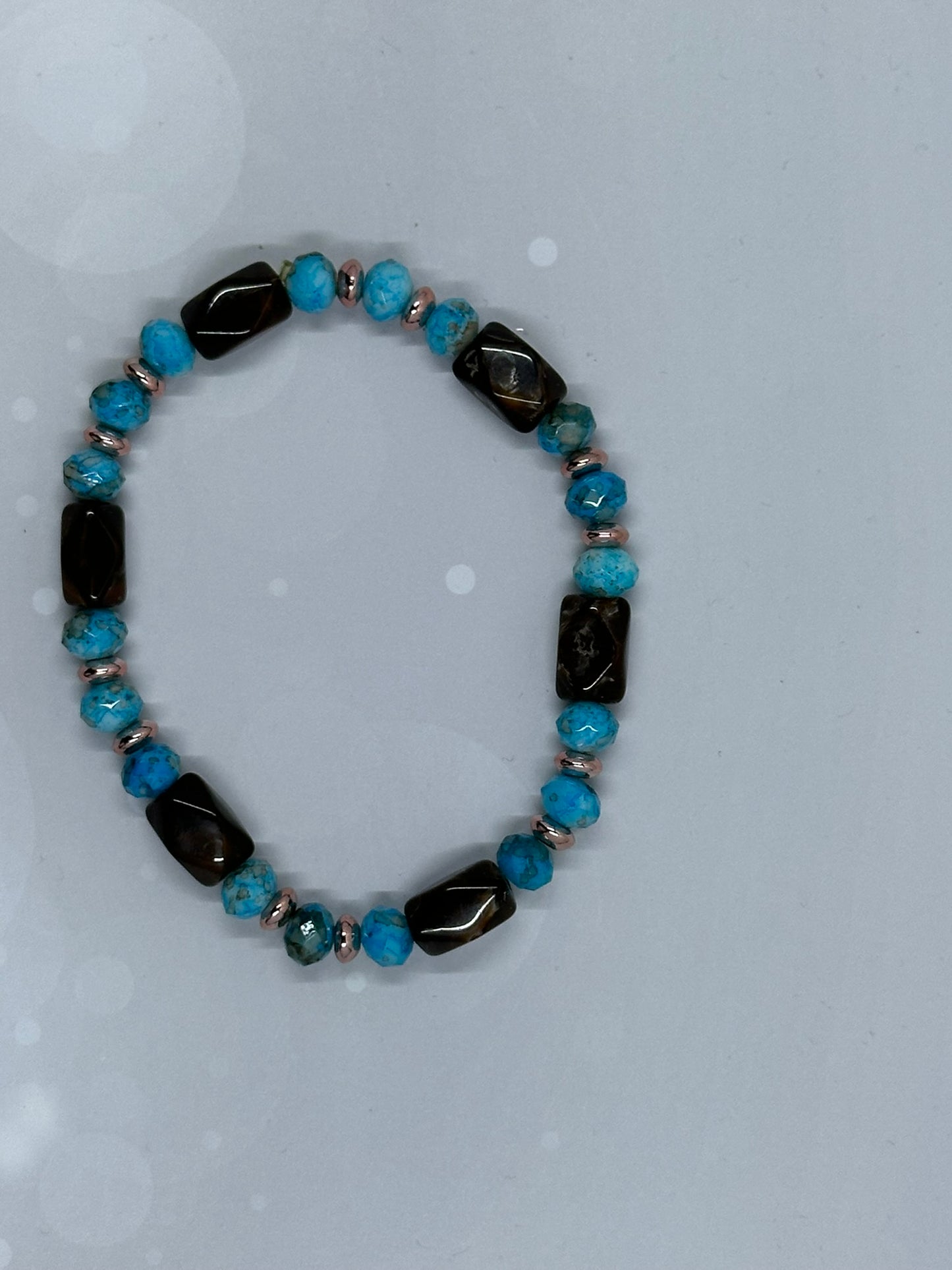 Tiger’s Eye & Faux Turquoise Stretch Bracelet – Earthy Elegance