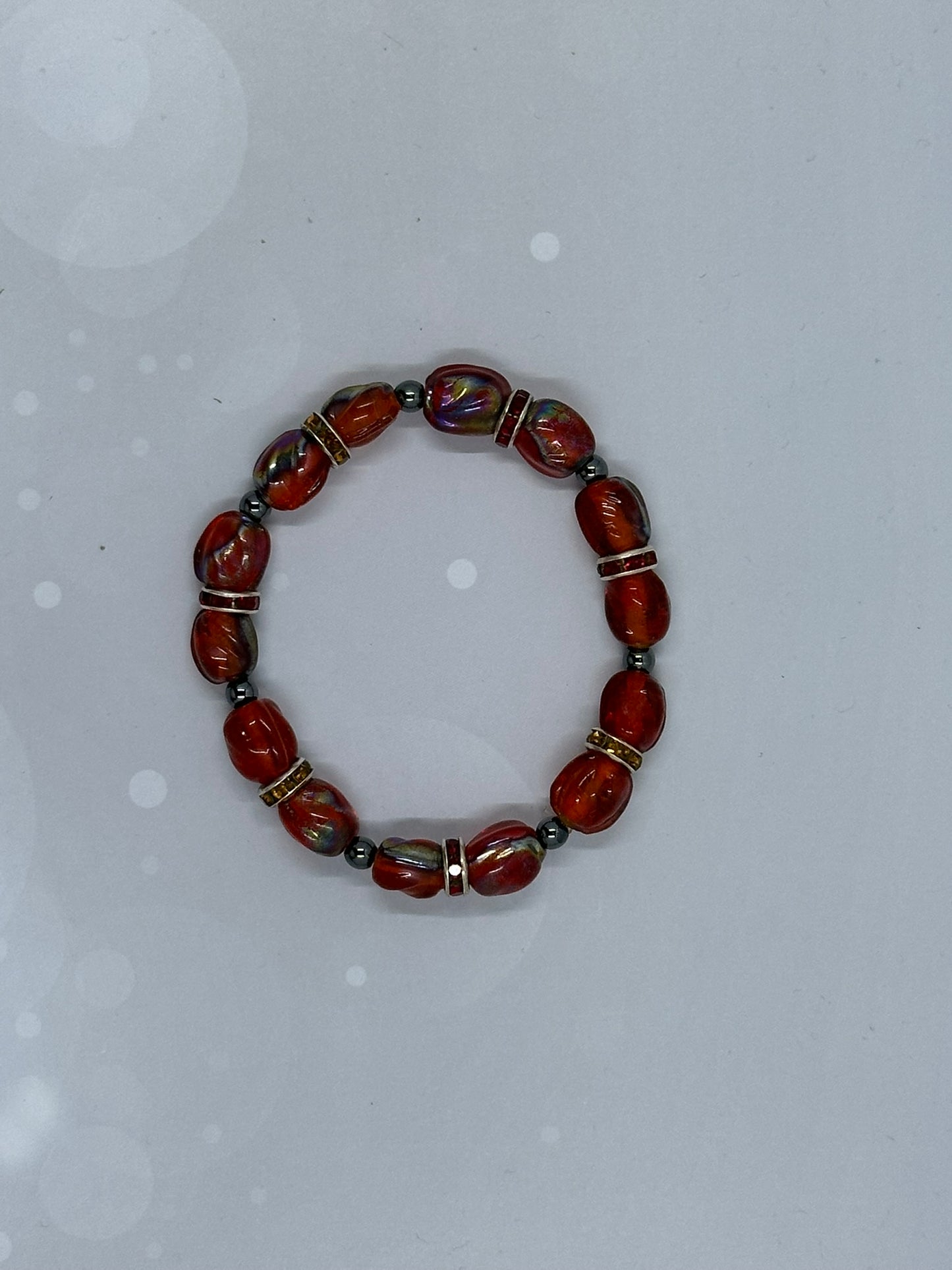 Fiery Red Glass Bead Bracelet with Metallic Spacers – Bold Statement Jewelry