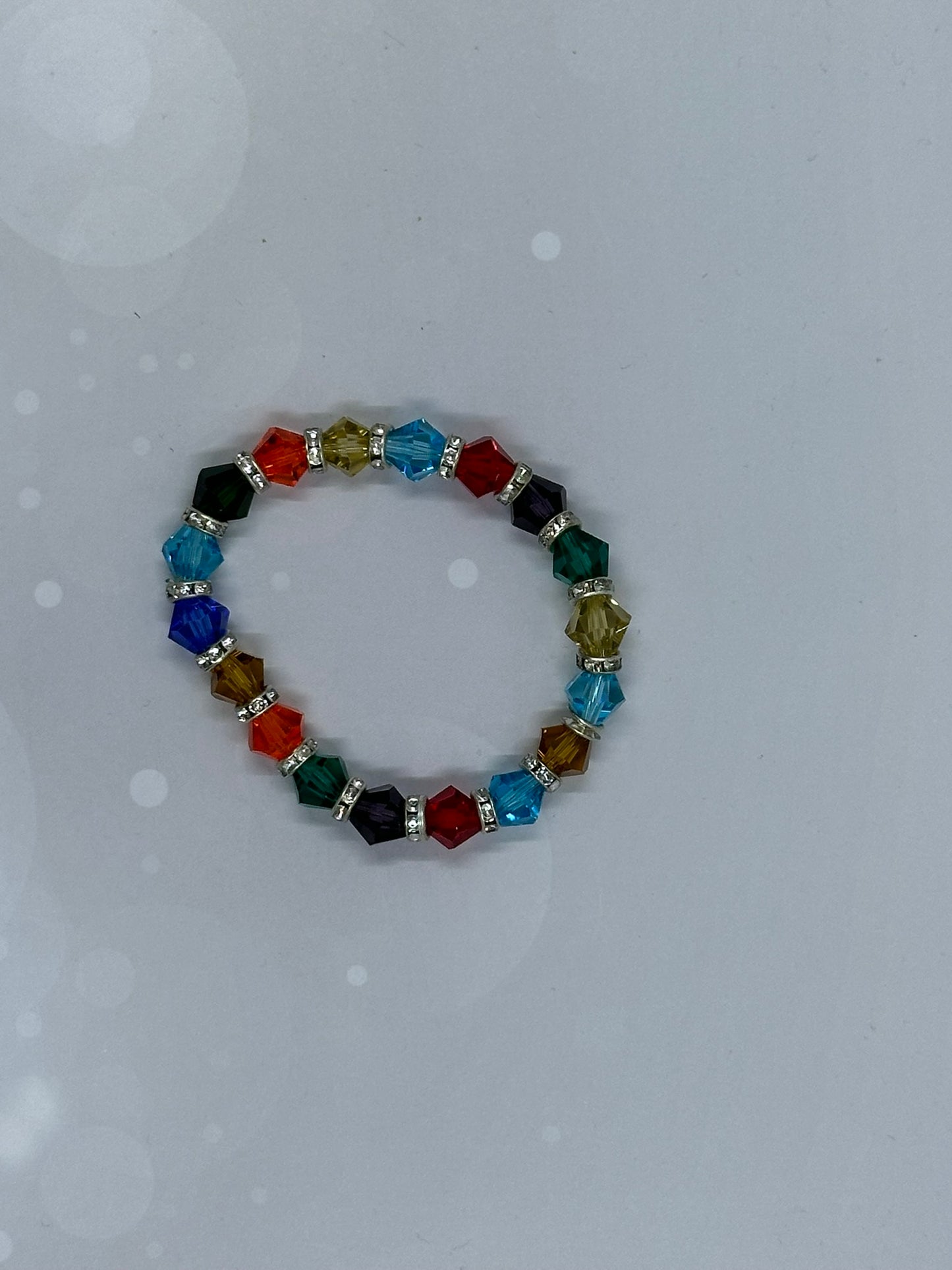 Handmade Multicolor Crystal Beaded Stretch Bracelet with Rhinestone Spacers