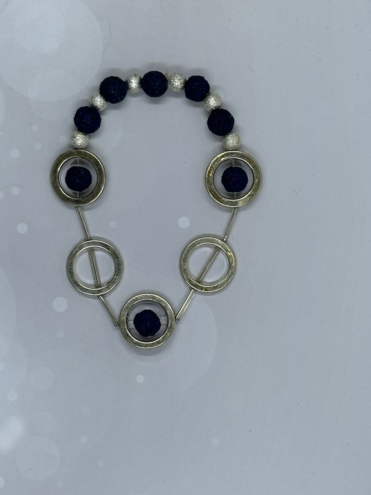 Blue Lava Stone & Silver Tone Geometric Bracelet – Unique Handmade Jewelry