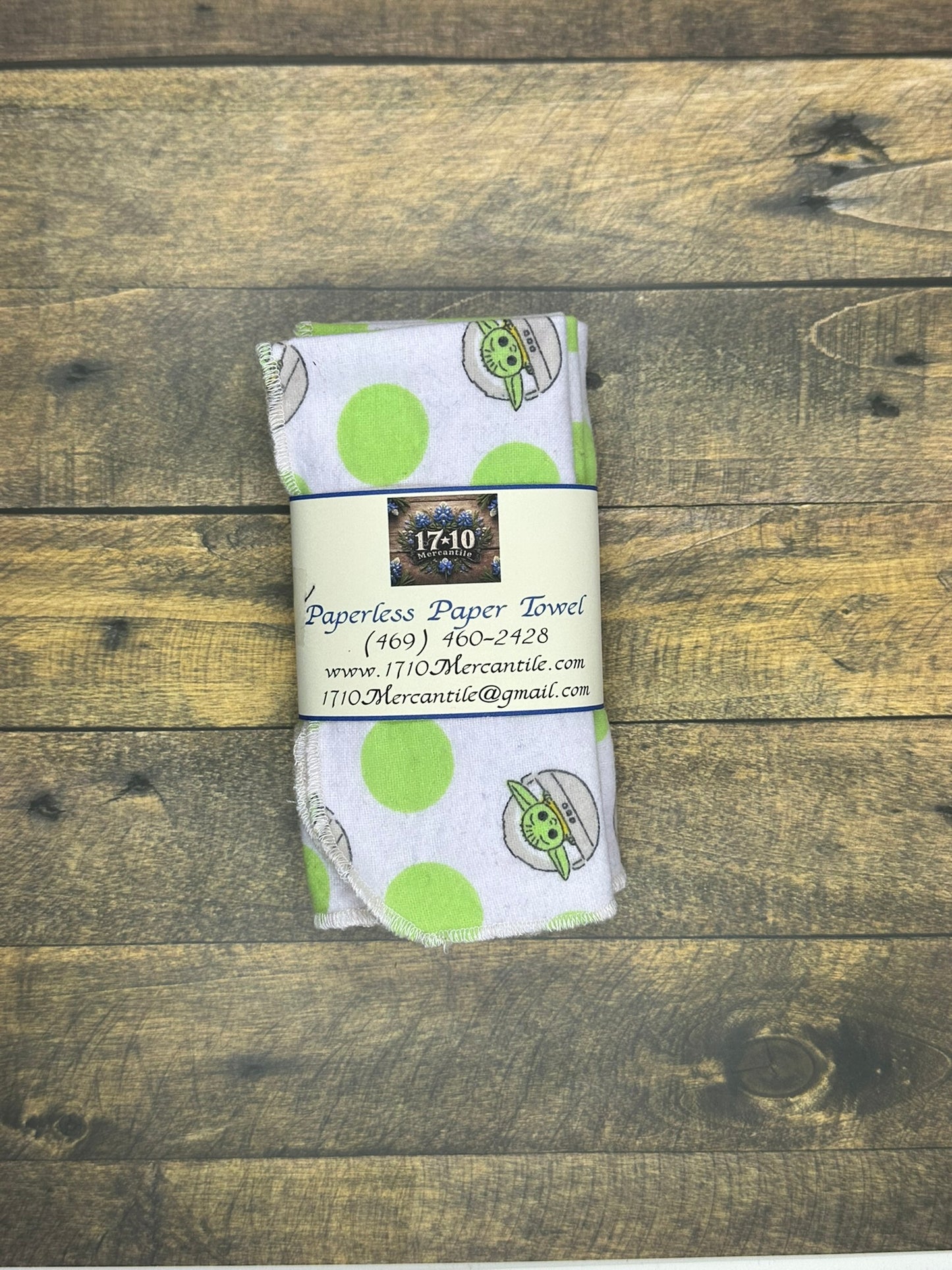 Reusable Paperless Paper Towels – Grogu & Lime Dots Cotton Flannel Set | Eco-Friendly Unpaper Towels