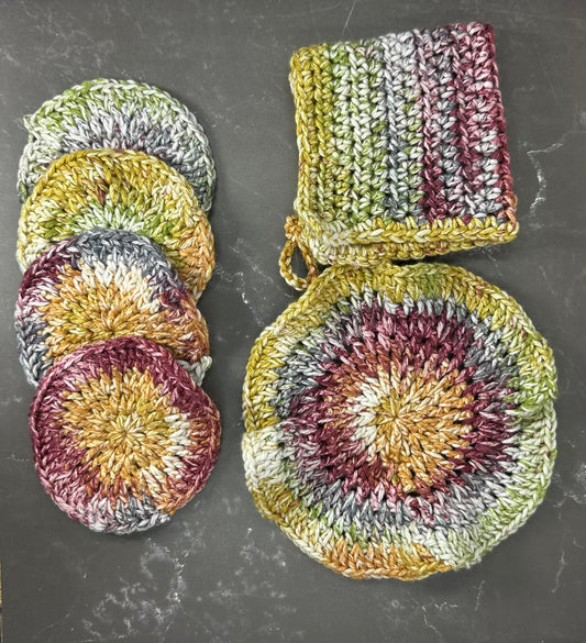 Handmade Crochet Dishcloth, Trivet & Coaster Set – Eco-Friendly Kitchen Essentials ~ Cinnamon Cedar