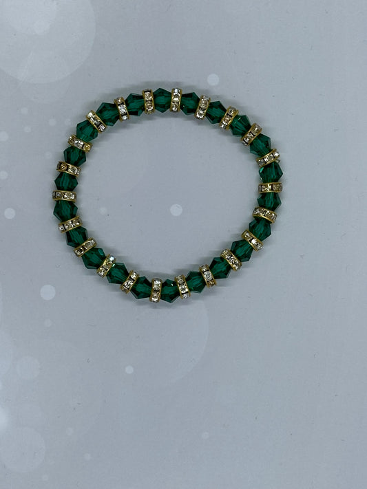 Green Crystal & Gold Rhinestone Spacer Bracelet