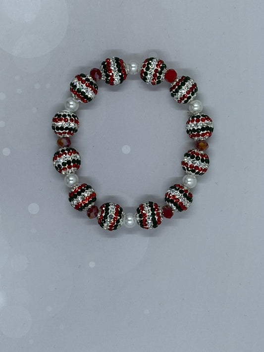Festive Red, Green, and White Rhinestone Ball Bracelet
