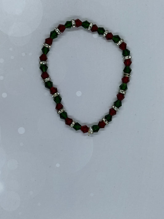 Classic Red and Green Crystal Bracelet with Rhinestone Spacers
