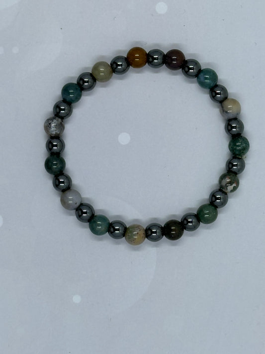 Handmade Agate 6mm Gemstone & Hematite Beaded Bracelet – Natural Healing Stone Jewelry