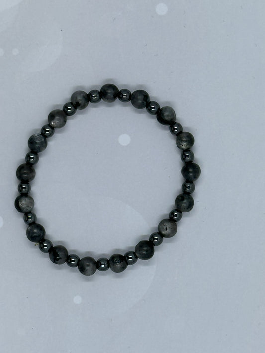 Black Labradorite(6mm) & Hematite Beaded Bracelet – Handmade Healing Stone Jewelry