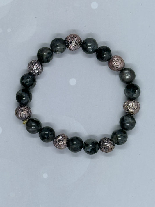 Black Labradorite(8mm) & Metallic Lava Stone Bracelet – Handmade Healing Jewelry