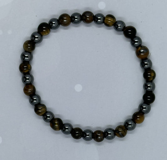 Handmade (6mm) Tiger’s Eye & Hematite Gemstone Bracelet – Grounding & Protection