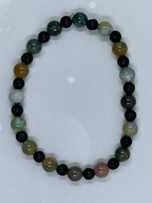 Handmade Lava Rock & Multi-Gemstone Agate (8mm)Bracelet – Aromatherapy & Healing Energy Jewelry