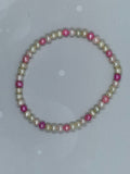 Handmade Pink and White Faux Pearl Beaded Stretch Bracelet