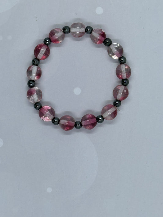Rose Glass & Hematite Beaded Bracelet – Love & Balance
