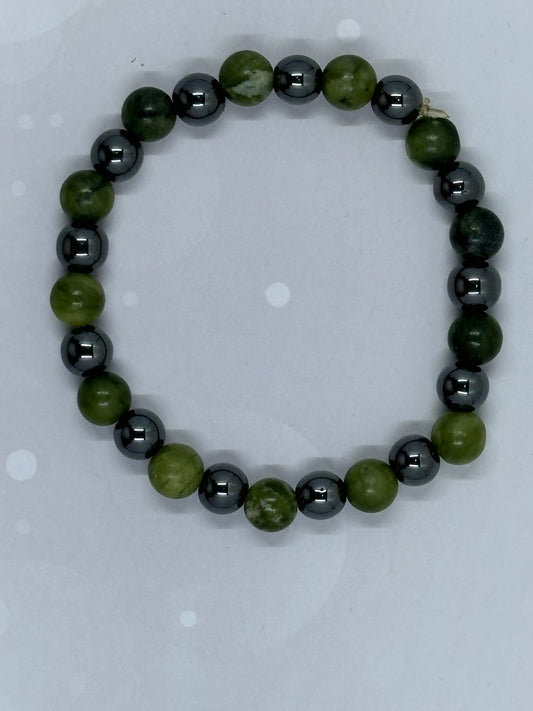 Green Jade & Hematite Bracelet – Natural Stone Healing Energy Jewelry