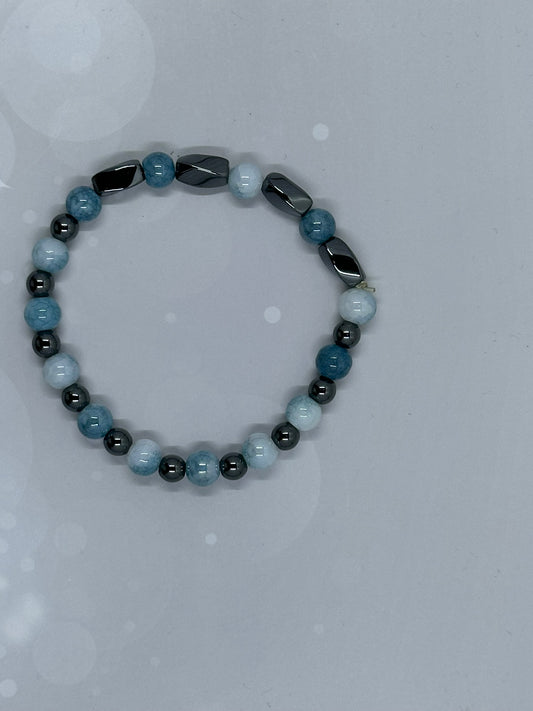 Blue Crackle Agate (8mm) & Hematite Bracelet – Calm, Balance & Protection