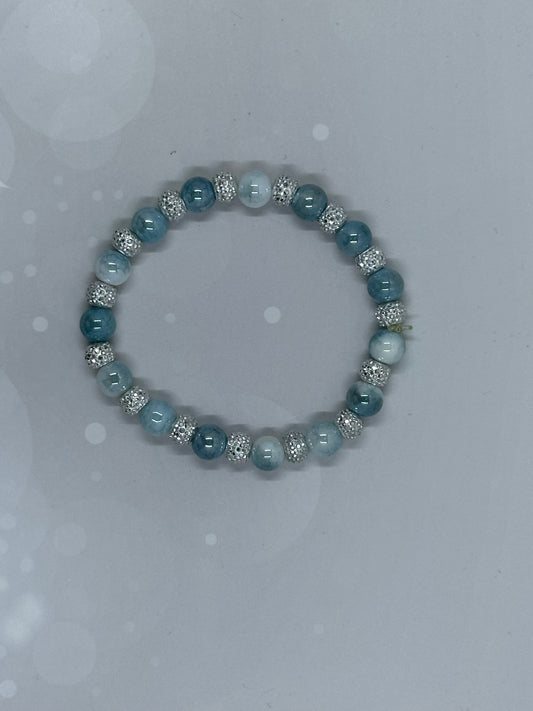 Blue Crackle Agate & Rhinestone Bracelet – Ocean Calm with Sparkle