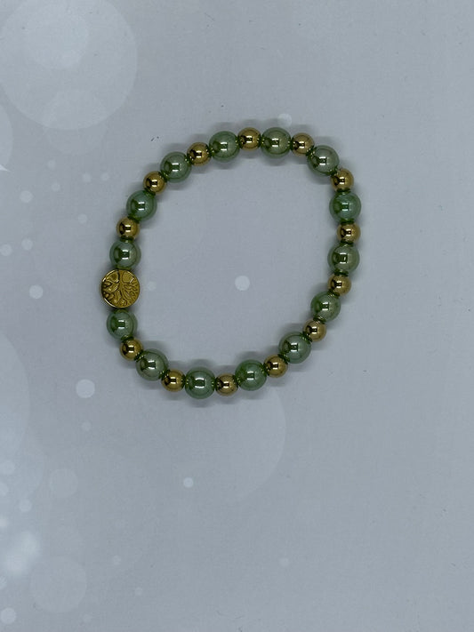 Green Jade (8mm) & Gold Hematite(6mm) Bracelet with Tree of Life Charm – Abundance & Balance Jewelry