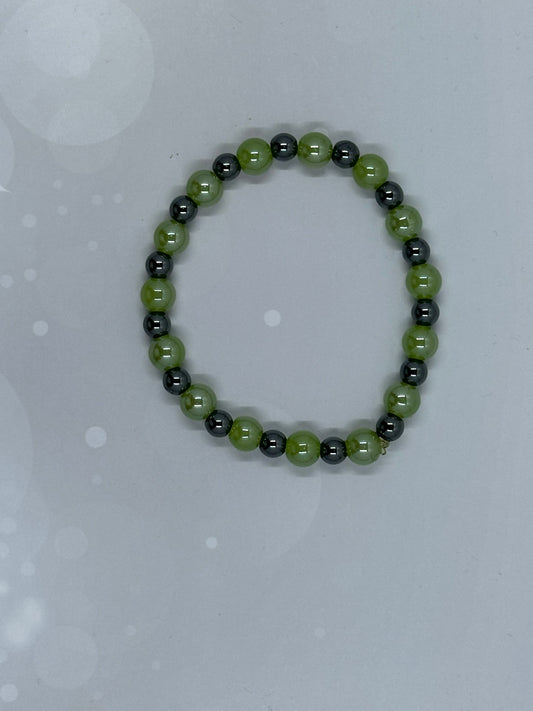 Green Jade (8mm) & Hematite(6mm) Bracelet – Balance, Strength & Abundance