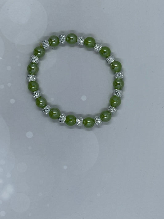 Green Jade(8mm) & Crystal Spacer Bracelet – Abundance, Elegance & Healing
