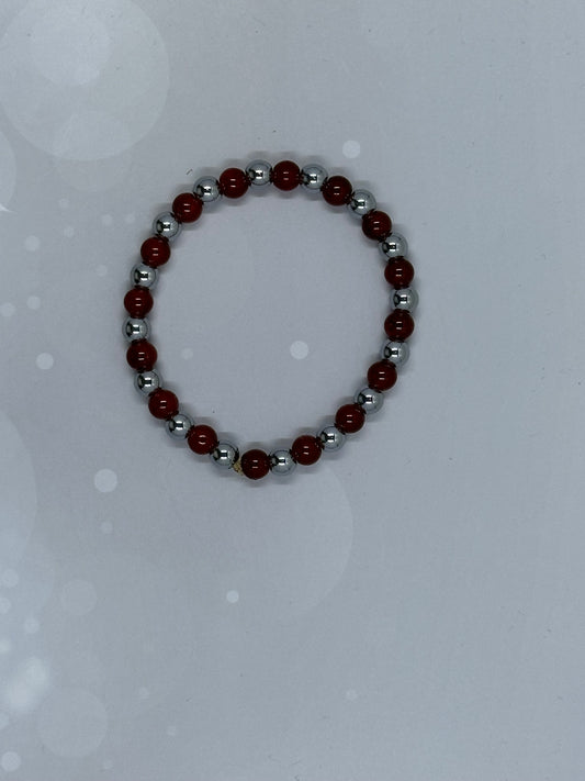 Red Jasper (6mm) & Silver Hematite Bracelet – Courage, Strength & Vitality