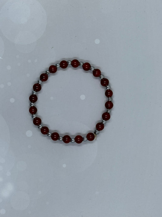 Red Jasper (6mm) & Silver Hematite(4mm) Bracelet – Courage, Strength & Vitality