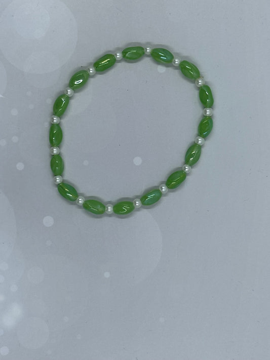 Green Glass & Pearl Spacer Bracelet – Renewal & Grace