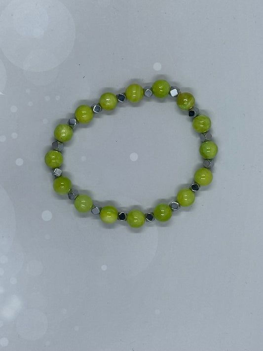 Handmade Jade and Hematite Beaded Bracelet – Green Healing Crystal Jewelry