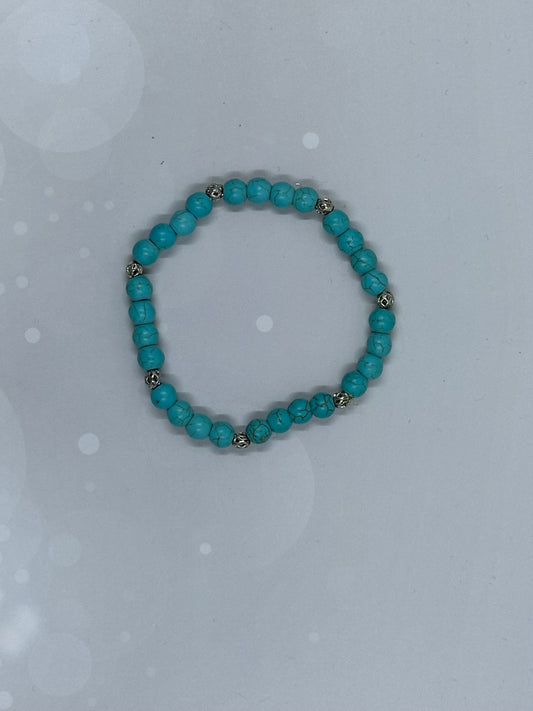 Handmade Turquoise (6mm) Beaded Bracelet with Silver Accents