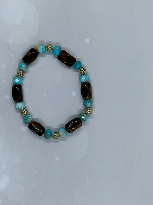 Tiger’s Eye & Faux Turquoise Beaded Bracelet – Strength Meets Style