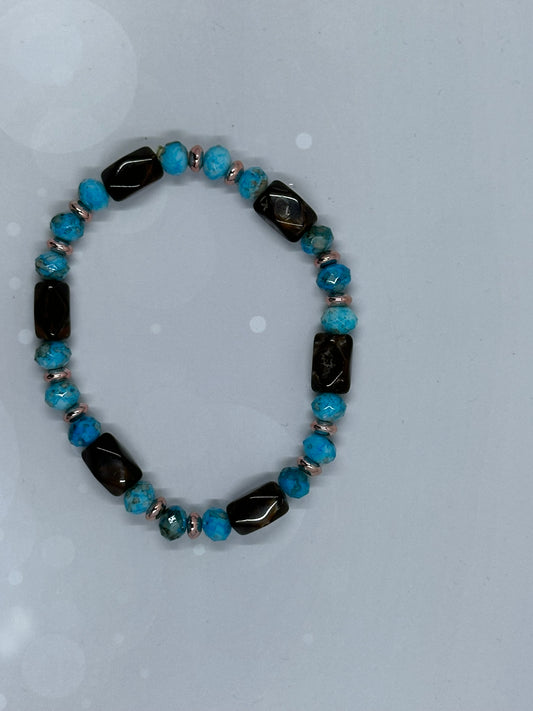Tiger’s Eye & Faux Turquoise Stretch Bracelet – Earthy Elegance