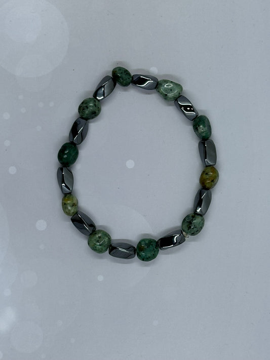 Green Jasper & Hematite Bracelet – Natural Stone Healing Jewelry for Balance & Strength
