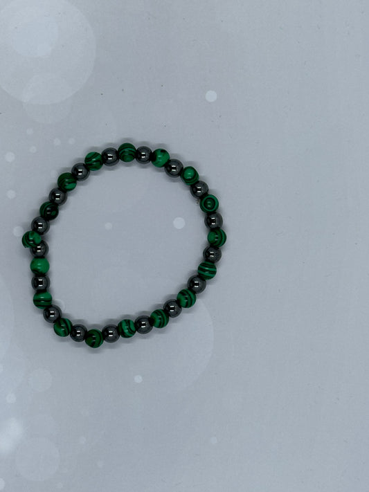 Handmade Green Malachite (4mm) & Hematite Beaded Bracelet – Balance & Protection