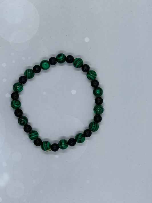 Handmade Green Malachite (6mm)& Lava Stone Bracelet – Energy & Grounding