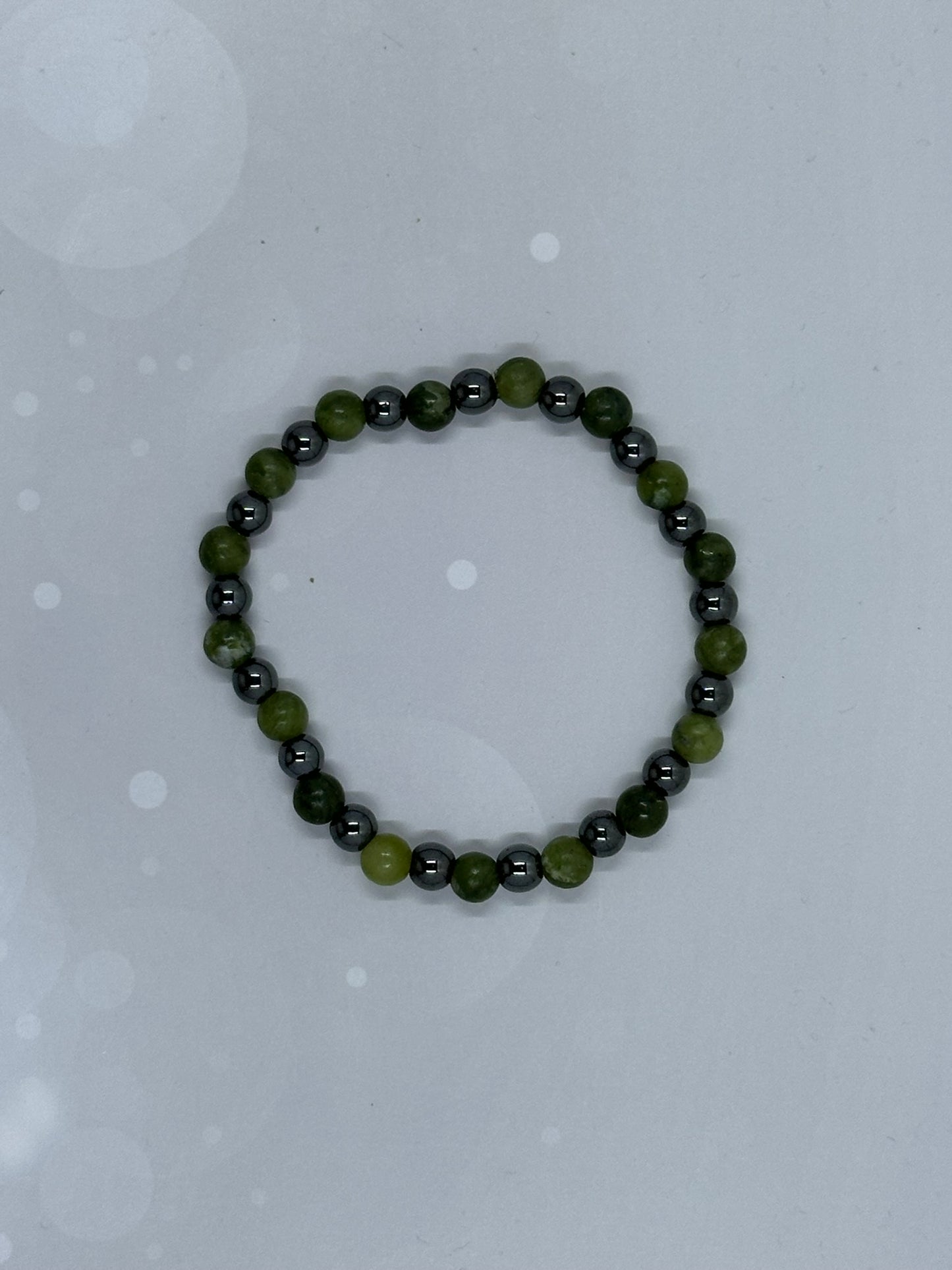 Handmade Green Jade (6mm)& Hematite Bracelet – Grounding & Harmony