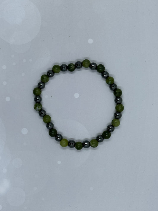 Handmade Green Jade (6mm)& Hematite Bracelet – Grounding & Harmony