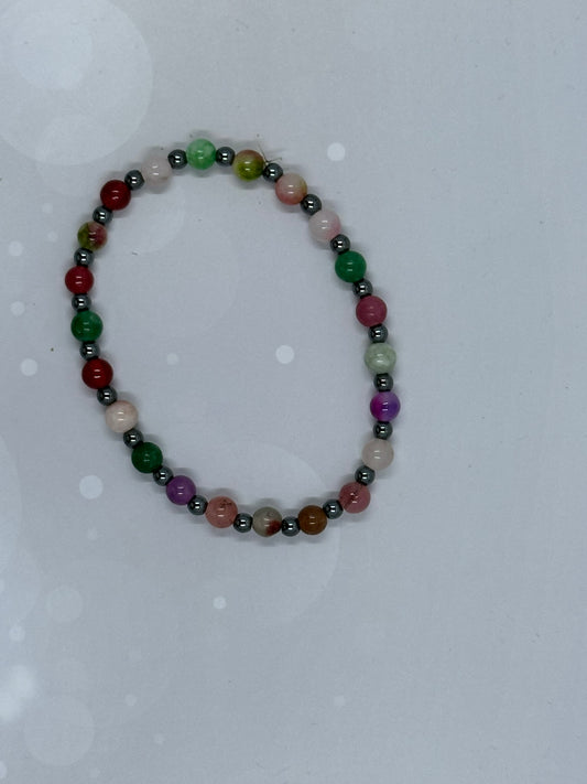 Rainbow Quartz (6mm) & Hematite (2mm) Bracelet – Colorful Energy Healing Crystal Jewelry