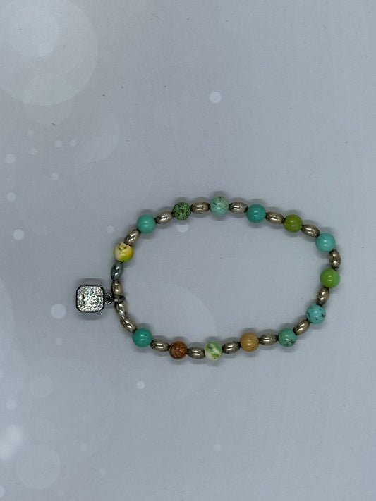 Amazonite (6mm) & Silver-Tone Beaded Bracelet with Sparkling Charm – Calming Energy Jewelry