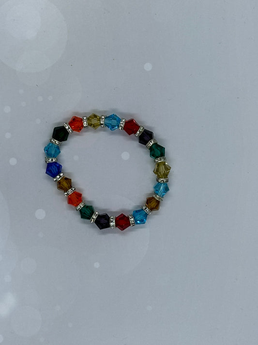 Handmade Multicolor Crystal Beaded Stretch Bracelet with Rhinestone Spacers